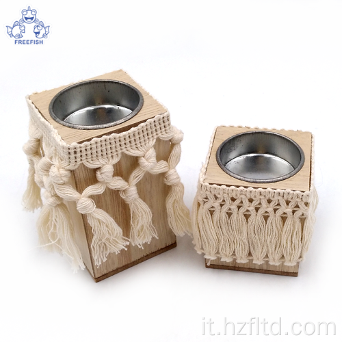 Set di 2 portacandele in legno tealight